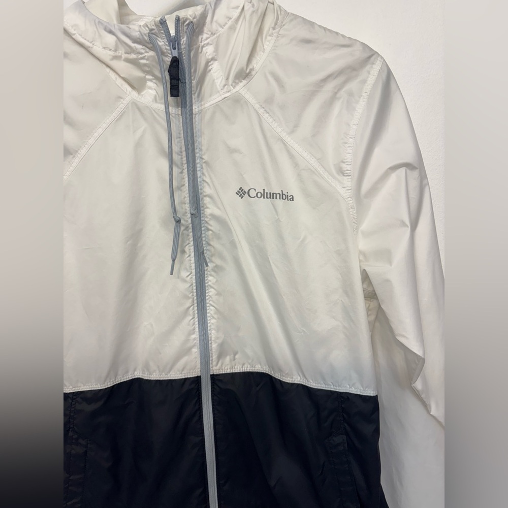 Columbia Black and White Athletic Zip Up Windbreaker Hooded Jacket Womans XS - Picture 2 of 7